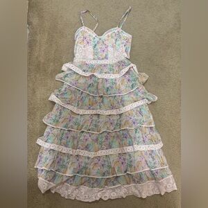 LoveShackFancy Borneo Whimsical Tiered Lace Trims CottageCore Midi Skirt and Top